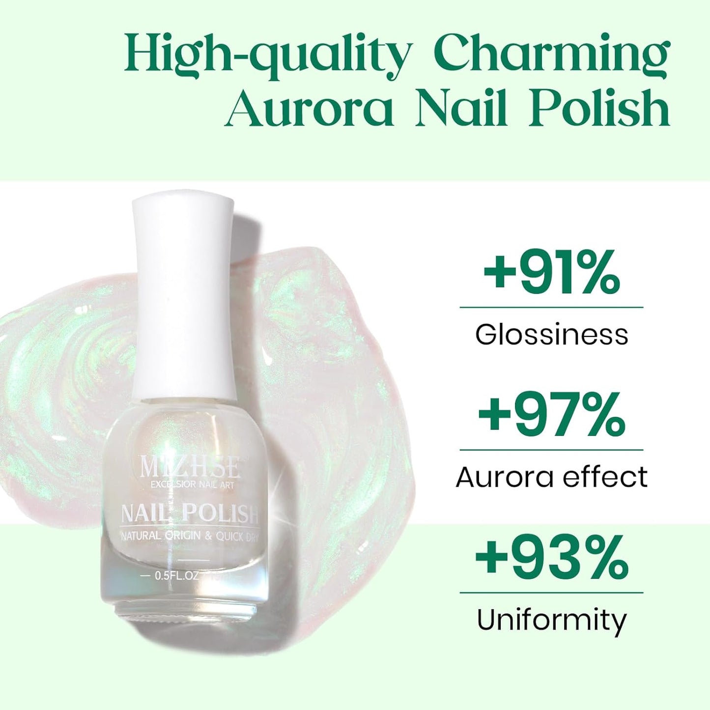 MIZHSE Nail Polish: 15Ml Mermaid Pearl Nail Polish Green Aurora Effect Nail Polish, Fingernail and Toenail Polish Glossy Long Lasting Nail Polish Trendy DIY at Home Nail Gift Spree