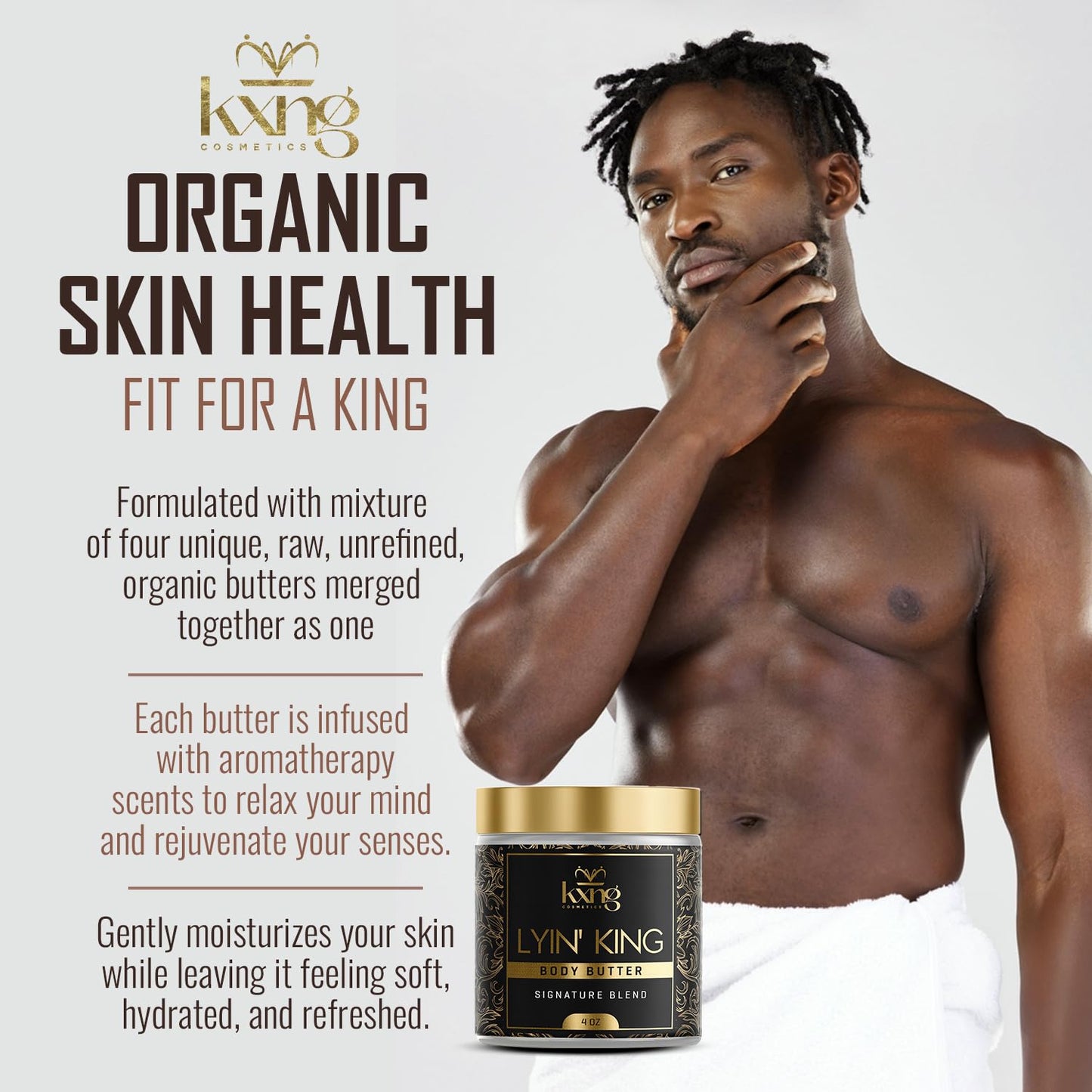KXNG Cosmetics, Body Butter, Organic Skin Care for Men and Women, Body Moisturizer Lotions and Creams, Raw Shea Butter, Cocoa Butter, Mango, Coconut Oil, Hand, Foot, All Skin Types (Lyin’ King)