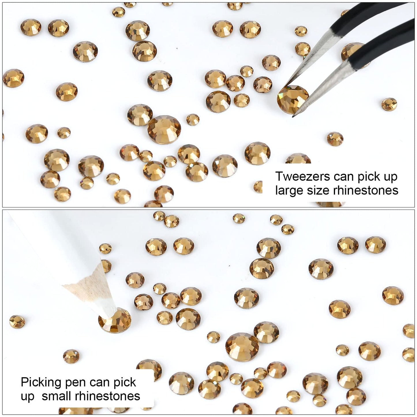 4240Pcs Brown Flatback Rhinestones 6 Sizes Crystal Diamonds for Nail Art Crafts Clothes Shoes with Tweezers and Picking Pen