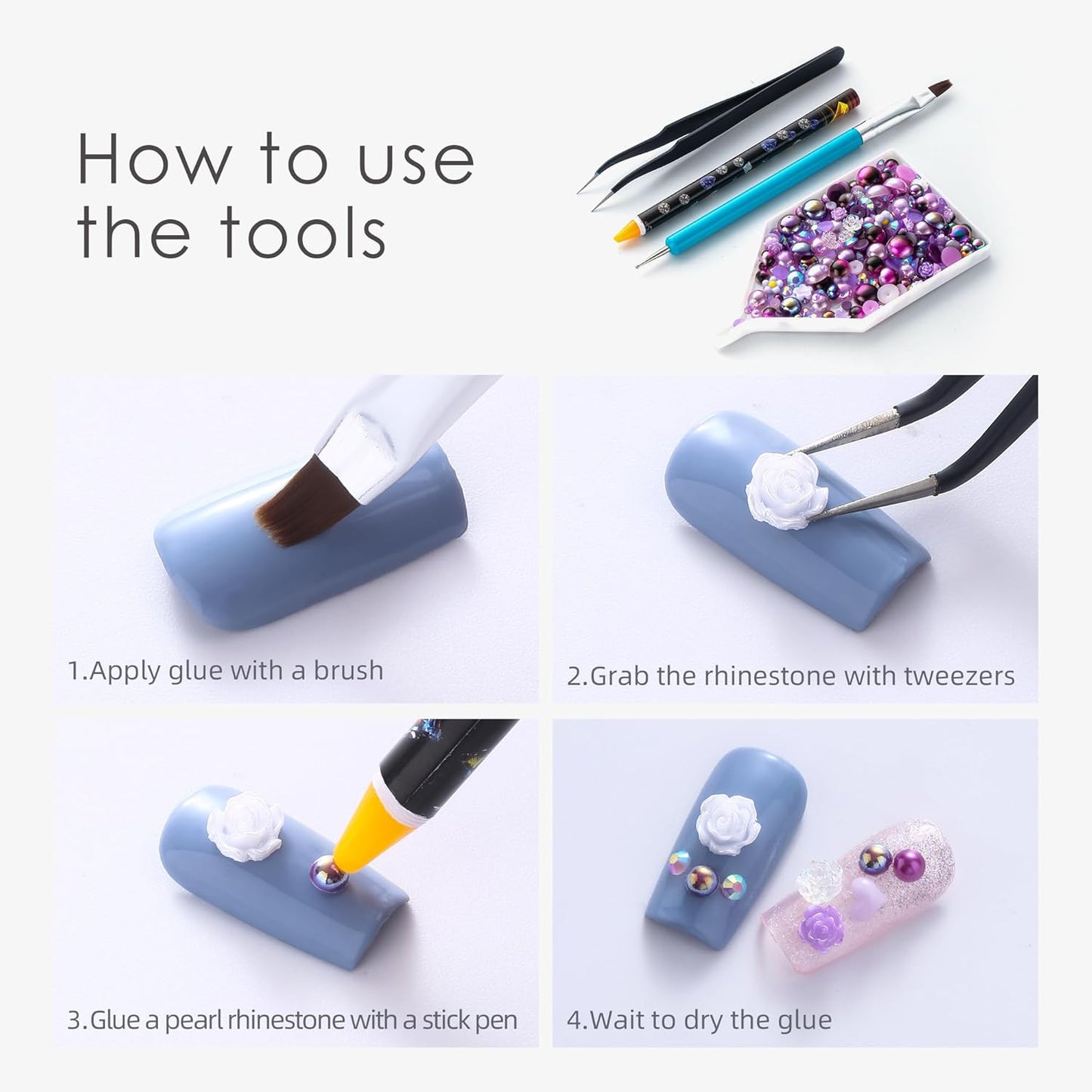 160g Purple Flat Back Pearls Rhinestones for Crafts Mixed Size 3mm-10mm AB Color Round Half Pearls Flatback Pearl Beads and Resin Rhinestones Set for Face Art