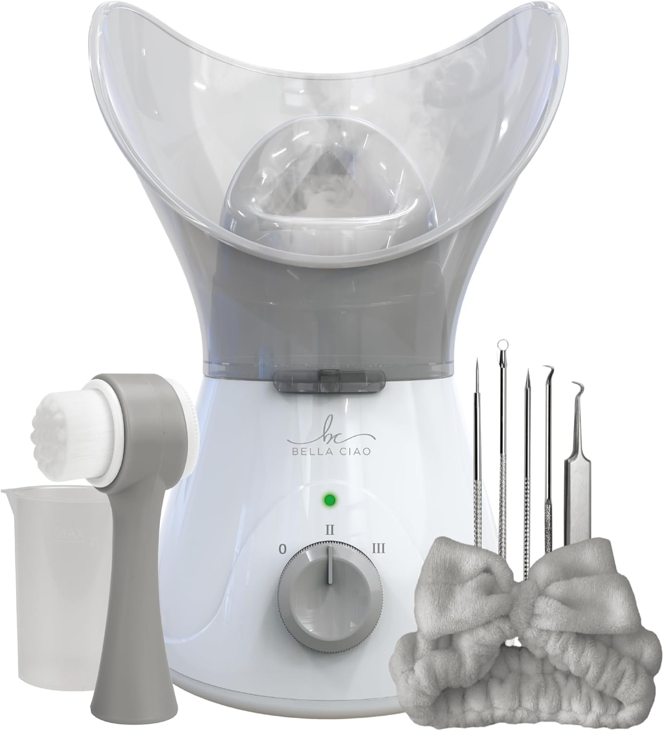 Bella Ciao 11-Piece Gentle Face Steamer Set with 2 Settings, At-Home Facial Spa Kit with Accessories, Facial Essentials, Includes Cleansing Brush and Blackhead-Remover Tools for Deep Pore Cleaning