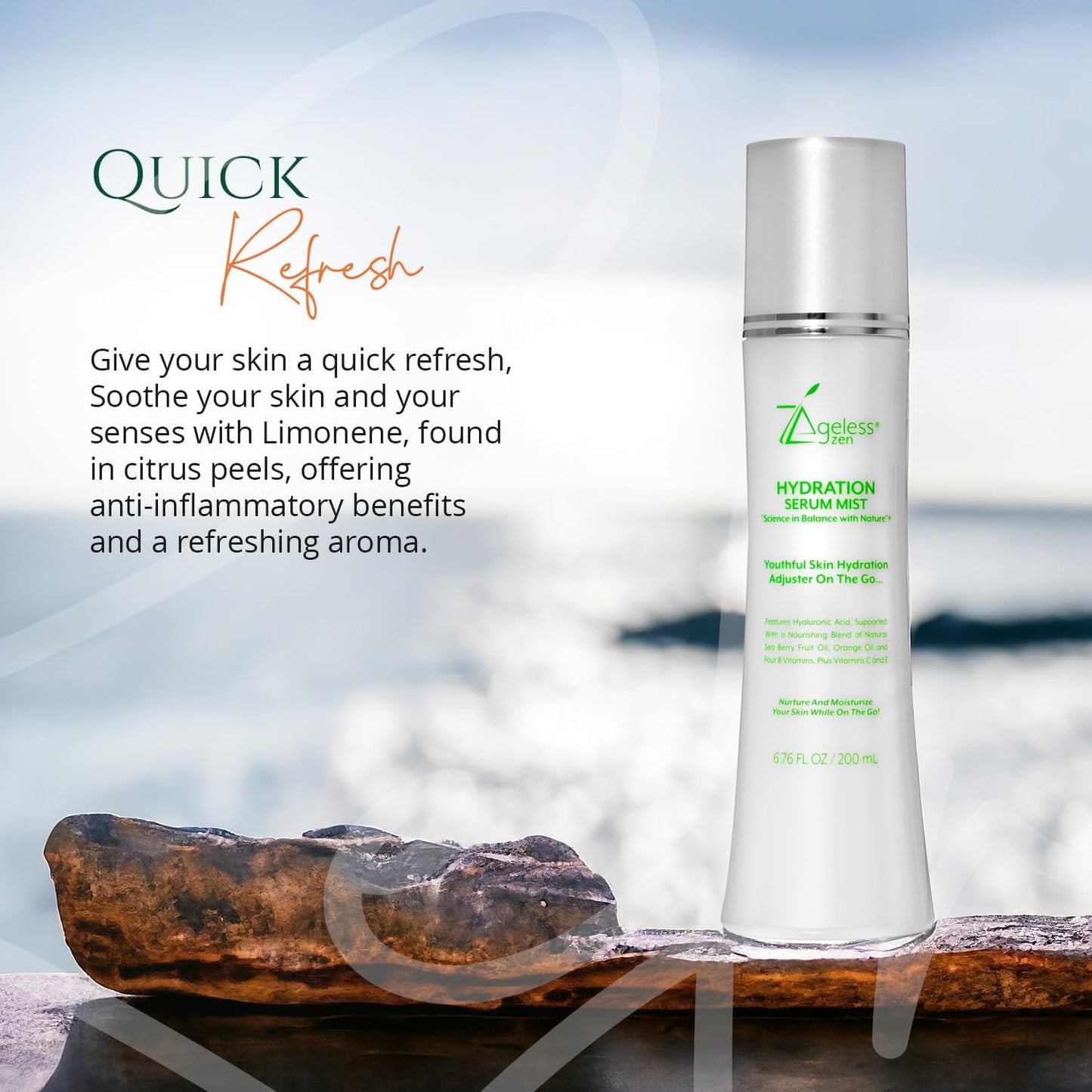 Hydrating Serum Mist (6.26 + 1.35) FL OZ - (Comes with Refill) - Improves Tone & Texture – Calms, hydrates, refreshes Sensitive Skin - Hyaluronic Acid Serum, E Vitamins - Anti-Wrinkle