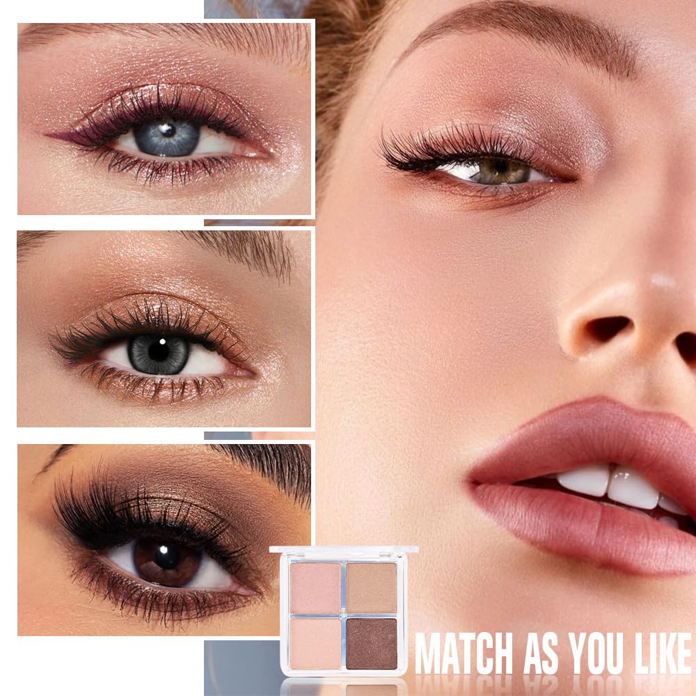 Kaely Powder Eyeshadow Quad, Rose Gold Pink Glitter Eyeshadow Palette Makeup, Neutral Eye Shadow Palette for Older Women Pigmented Waterproof, sombras para ojos, Blendable, Cruelty-free, 06