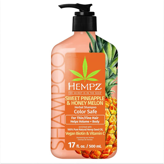 Hempz Biotin Shampoo - Sweet Pineapple & Honey Melon - For Thin/Fine Hair Growth & Strengthening of Dry, Damaged and Color Treated Hair, Hydrating, Softening, Moisturizing - 17 Fl OZ