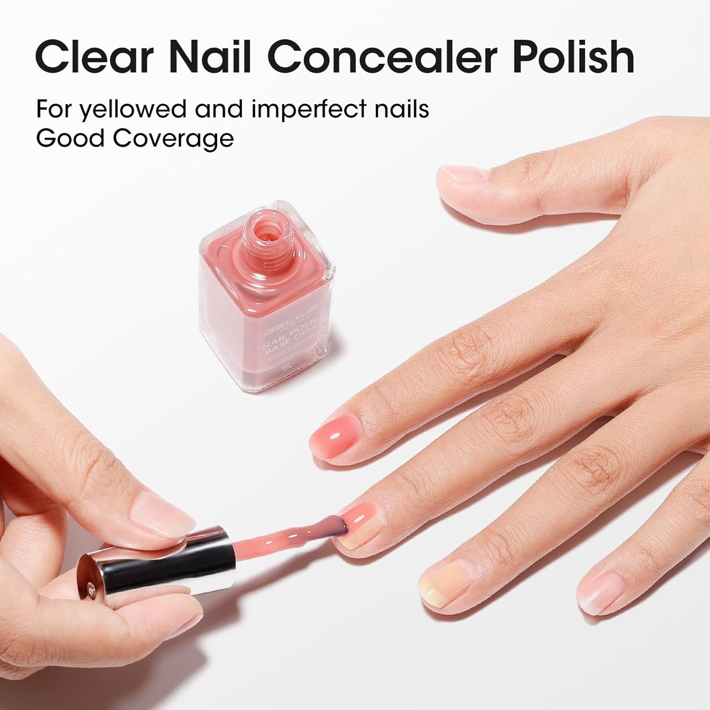 GELLEN 4-In-1 Illuminating Nail Concealer Base Coat Polish Dusty Rose Pink, Sheer Nail Strengthener Ridge Filler for Nails, Calcium Formula Smoothes Strengthens Nails, Quick Dry, Hema Free, Non-toxic