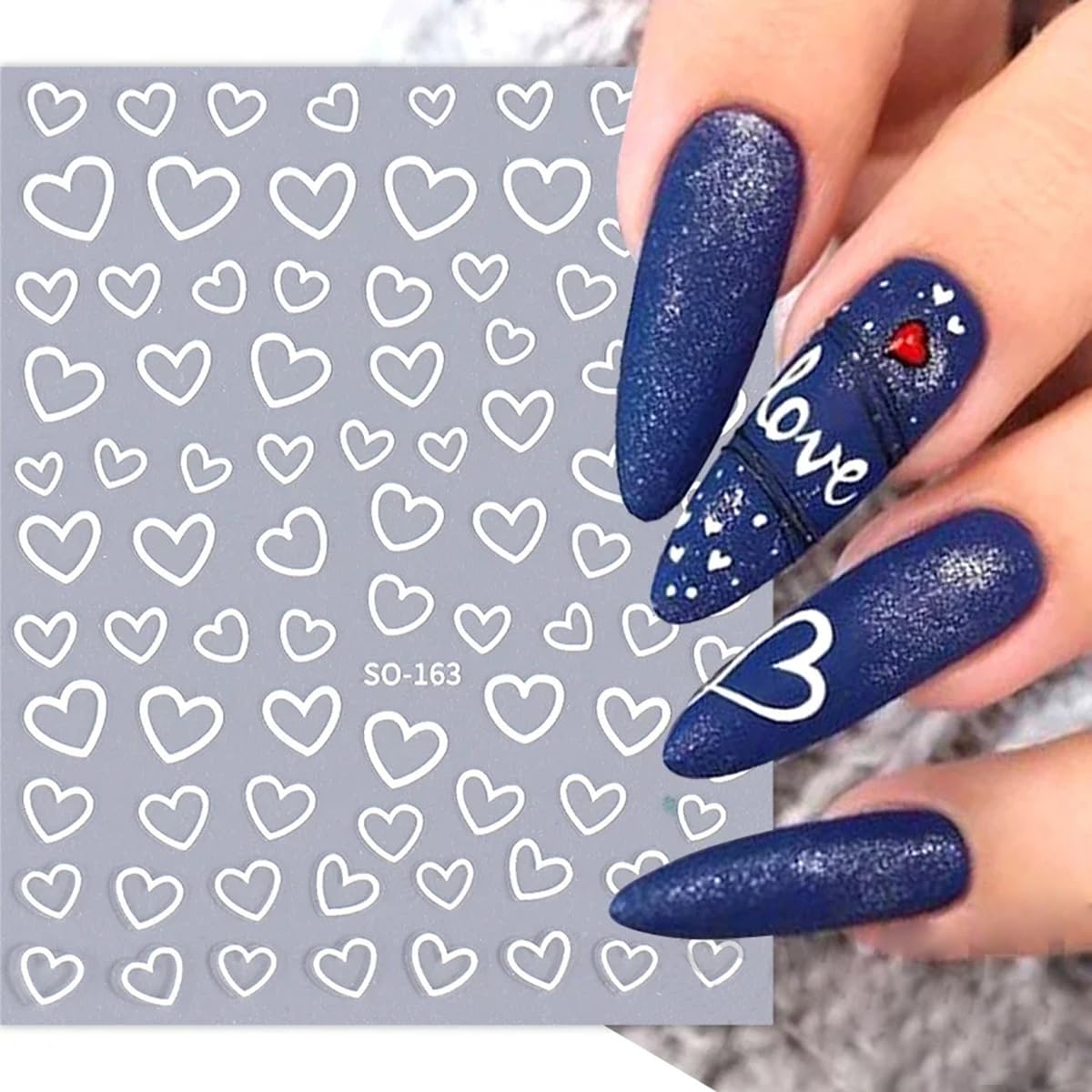 Valentines Day Nail Decals - 8 Sheets 3D Metallic Heart Charms Gold Silver Nail Art Stickers for Women DIY Manicure