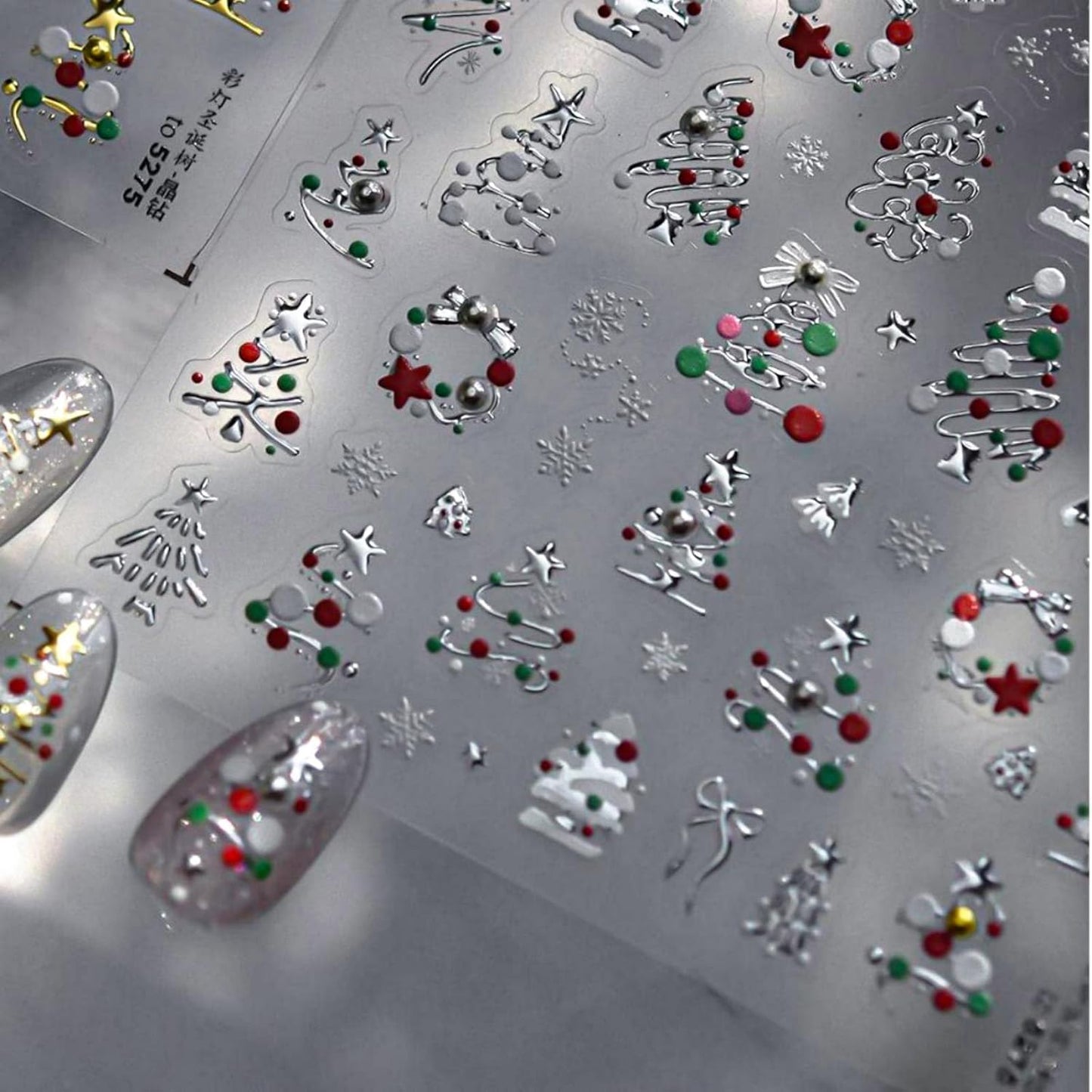 Christmas Nail Stickers Xmas Tree Nail Art Stickers Silver Nail Decals for Nails Art 5D Embossed Self Adhesive Snowflake Nails Art Decals for Women Girls Manicure DIY Decoration Charms Accessories