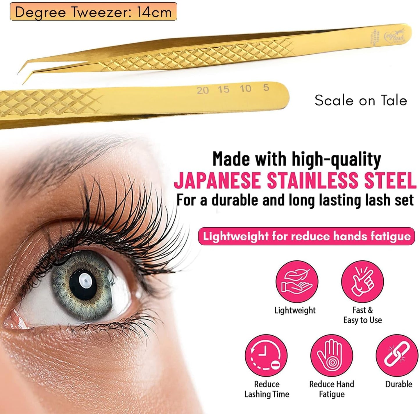 Curved Isolation Tweezers for Lash Extensions – Diamond Grip, Stainless Steel 14cm Best for Individual Isolation & Classic pinzas para pestaña (Gold titanium)
