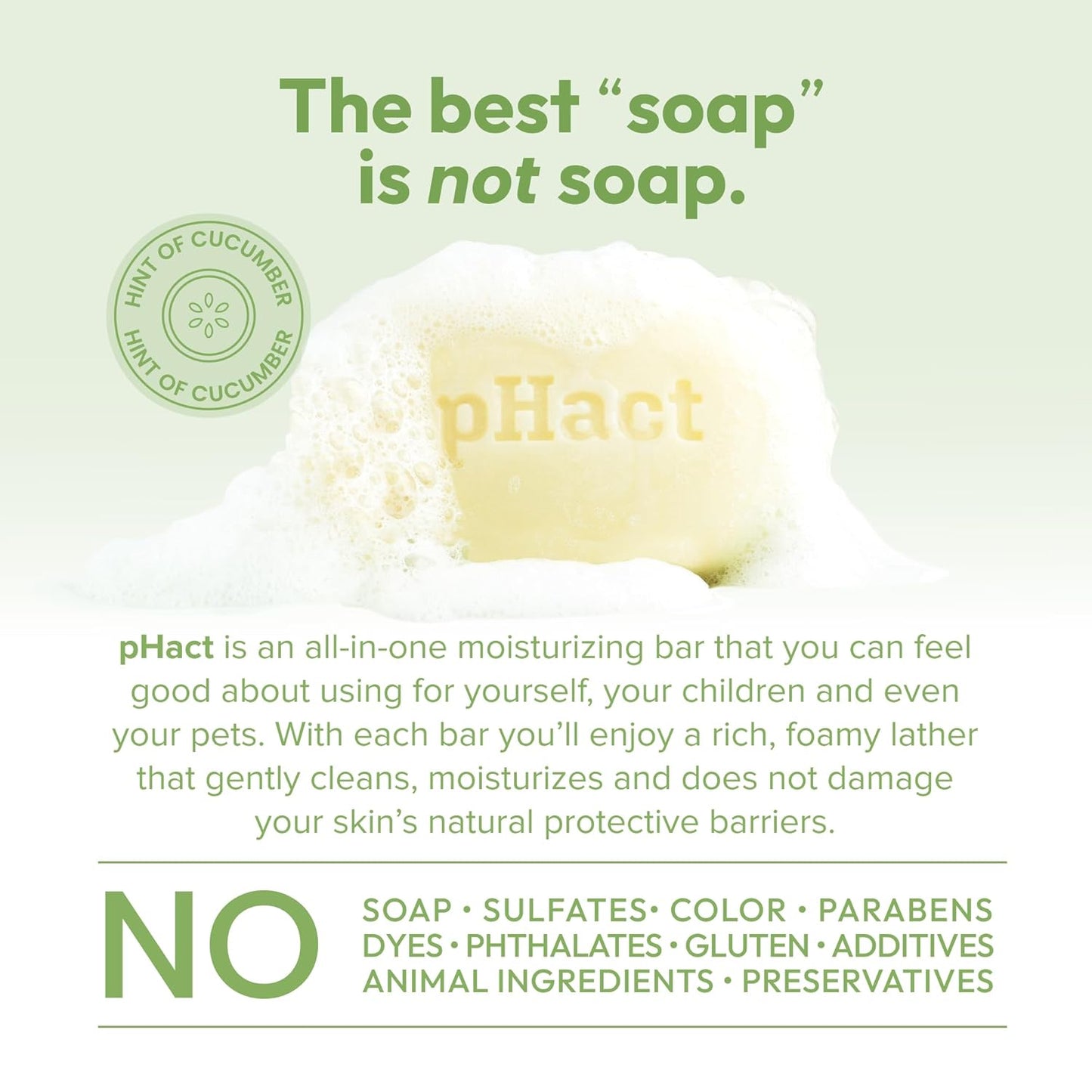 ANDREW LESSMAN pHact Moisture-Rich, Soap-Free Cleansing Bar Cucumber. Natural Skin pH. All Skin Types - Even Sensitive Skin. Hypoallergenic. Dermatologist Tested. 3 - Pack 4.25 oz each