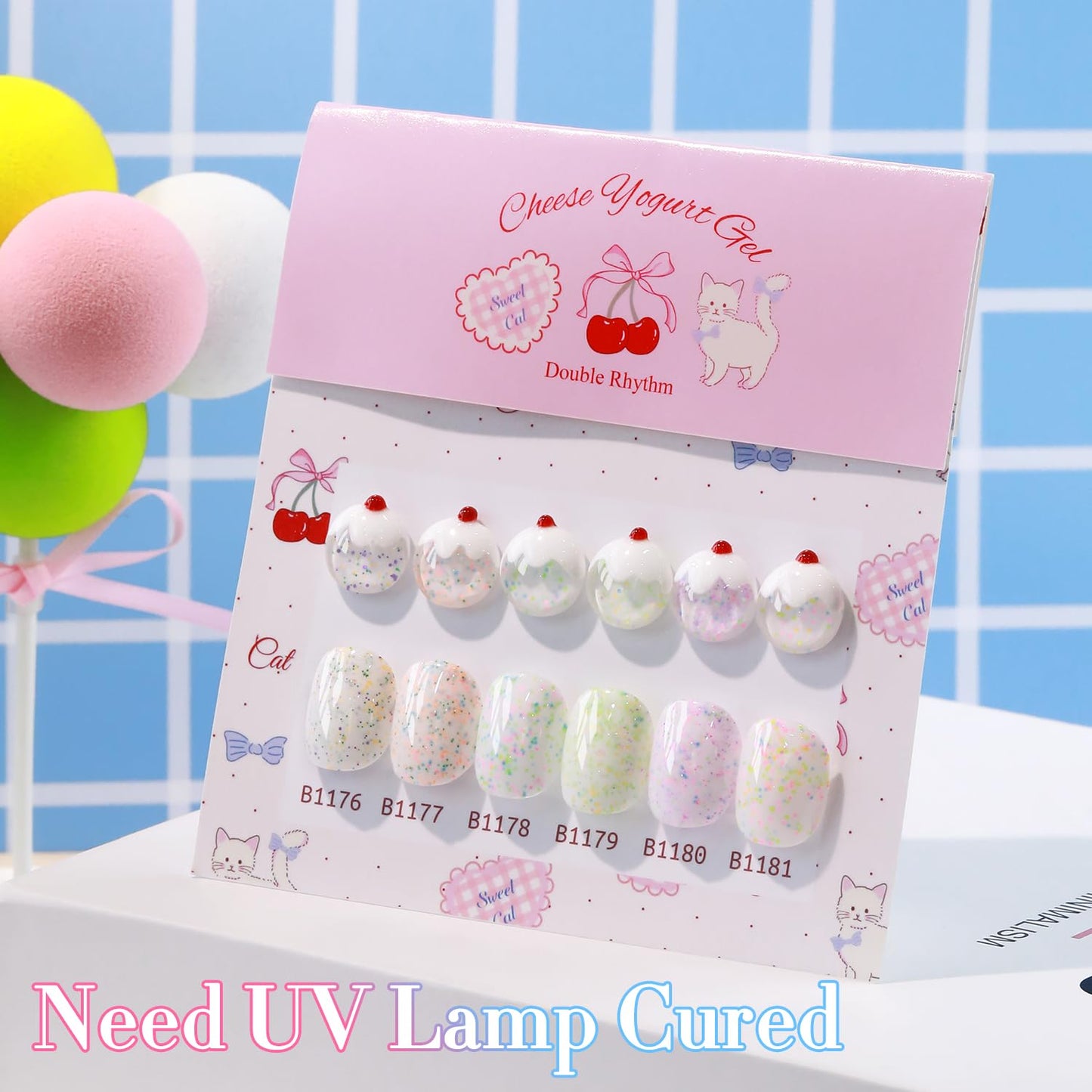 Double Rhythm 0.5 Oz Glitter Gel Polish Set of 6 Color with Display Borad 15 ml Full Size Kit Shimmer Reflective Sparkle Soak Off Manicure Salon DIY at Home (Eggshell Green Purple Colorful Dots-T6-41)