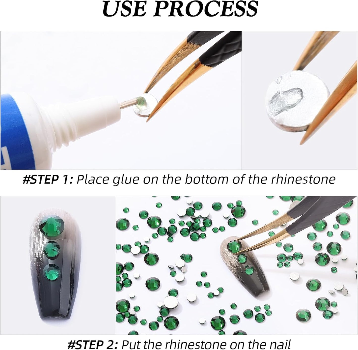 Green Flatback Rhinestones, Glass Rhinestones for Nail Art and Craft, Glue Fix, Loose Crystal Gemstones(Green, SS12, 2880pcs, 2.9-3.0mm)