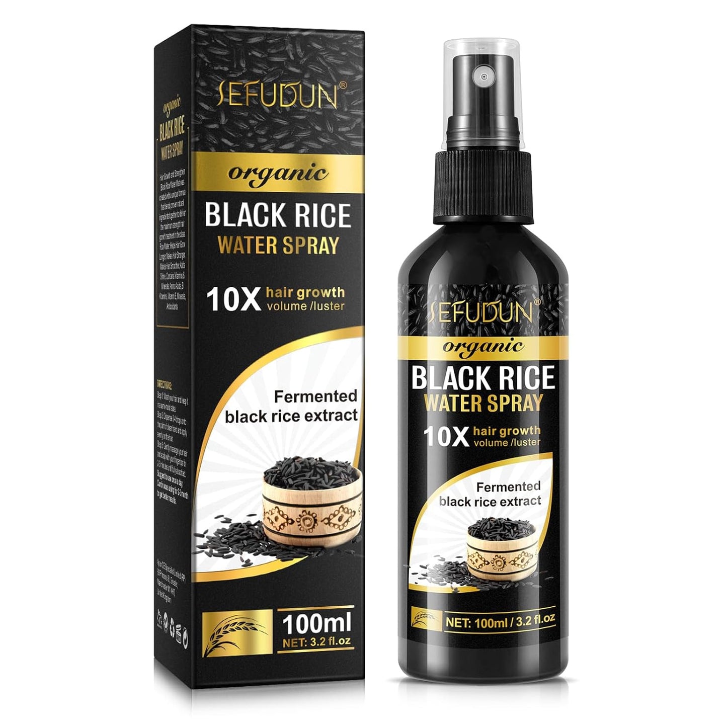 Organic Black Rice Water Spray for Hair Growth, A Solution with Castor Oil & Ginger Root Extract for Thicker, Fuller Hair, Targets Hair Loss and Repairs Damage 100ml/3.2 fl.oz (1 PC)