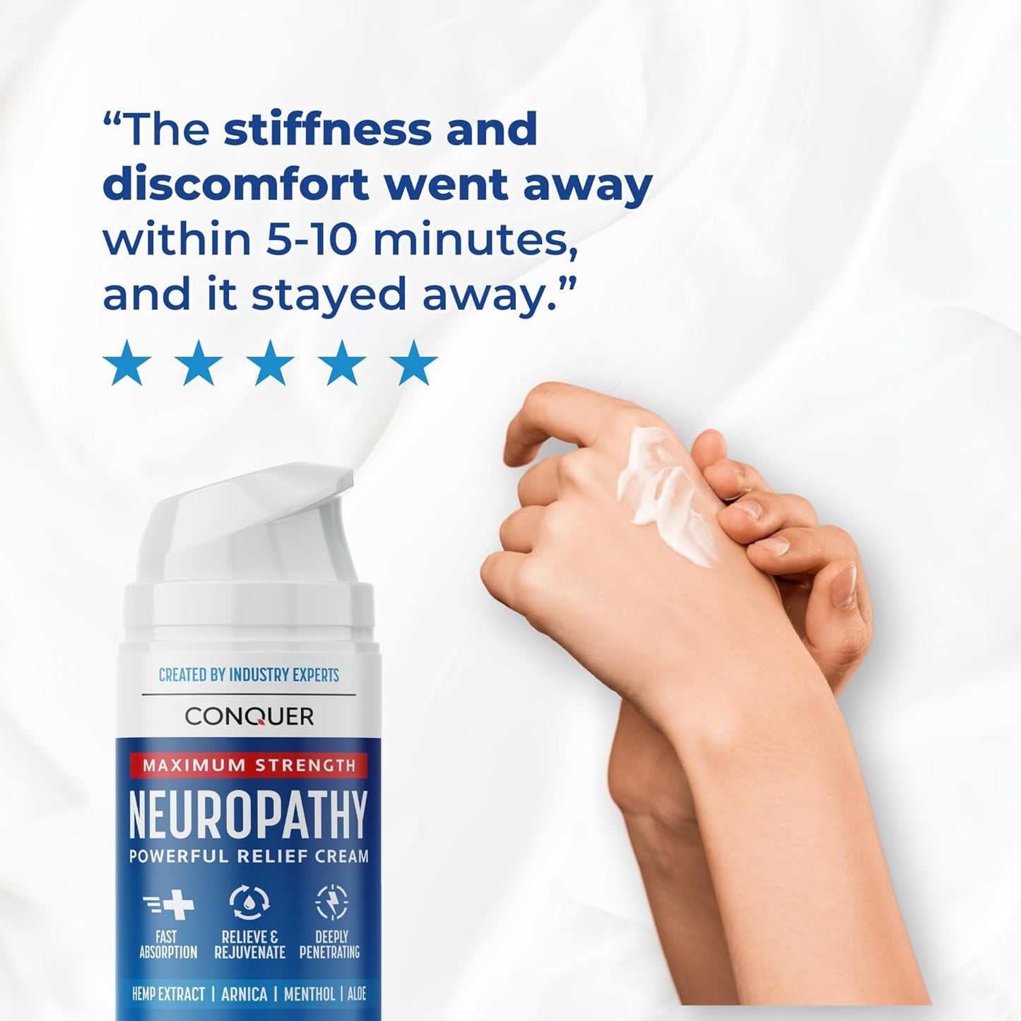 Conquer Neuropathy Cream - Powerful Relief Foot Cream for Neuropathy with Natural Arnica, Aloe Vera, Hemp Extract, Menthol - Maximum Strength Cooling & Soothing - 3.4oz Large Size (Pack of 2)