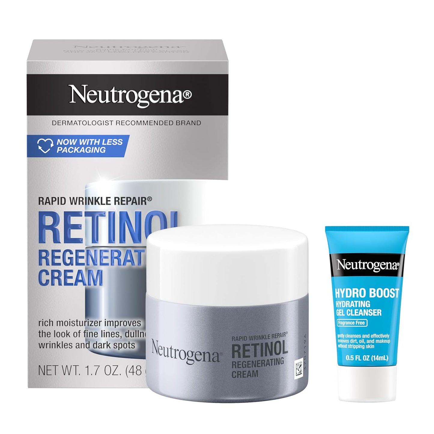 Neutrogena Rapid Wrinkle Repair Retinol Face Moisturizer, Anti-Aging Face Cream with Retinol & Hyaluronic Acid, 1.7 oz + Trial Size Hydro Boost Facial Cleanser, 0.5 fl. oz