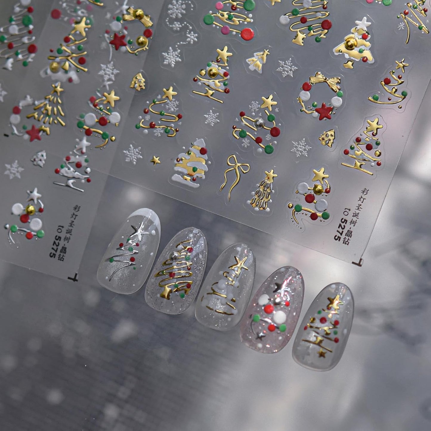 Christmas Nail Stickers Gold Nail Decals Xmas Tree Nail Stickers for Nails Art with Snowflakes Design 5D Embossed Self Adhesive Nails Charms for Women Girls Kid Manicure DIY Decoration Accessories
