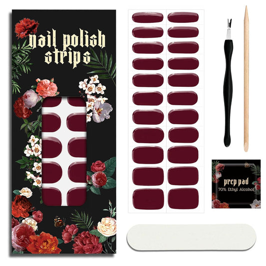 Nail Polish Strips - 22 Pcs Salon Quality Gel Nail Stickers - Long Lasting Wraps (Date Red)