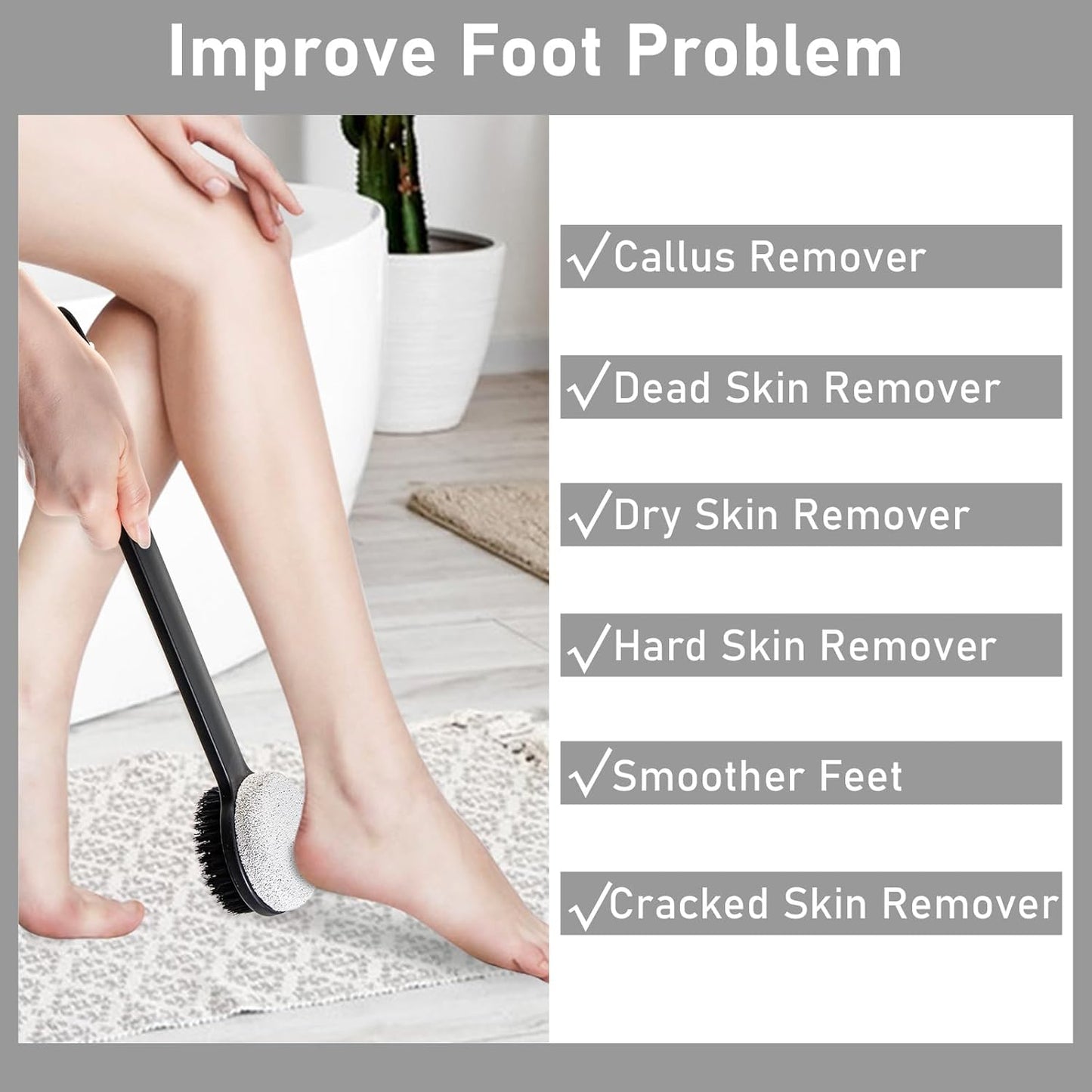 Pumice Stone for Feet with Long Handle (Double-Faced Straight Black Handle, Count, 2.0)