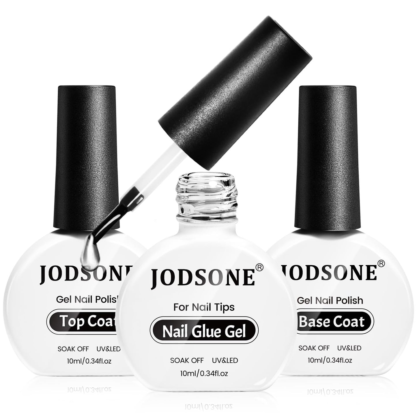 JODSONE 3Pcs 10ml Top and Base Coat Nail Glue Gel Set No Wipe for Long Lasting Manicures Nail Glue Gel for Securely Attaching False Nails and Decorations Requires U V Lamp Curing