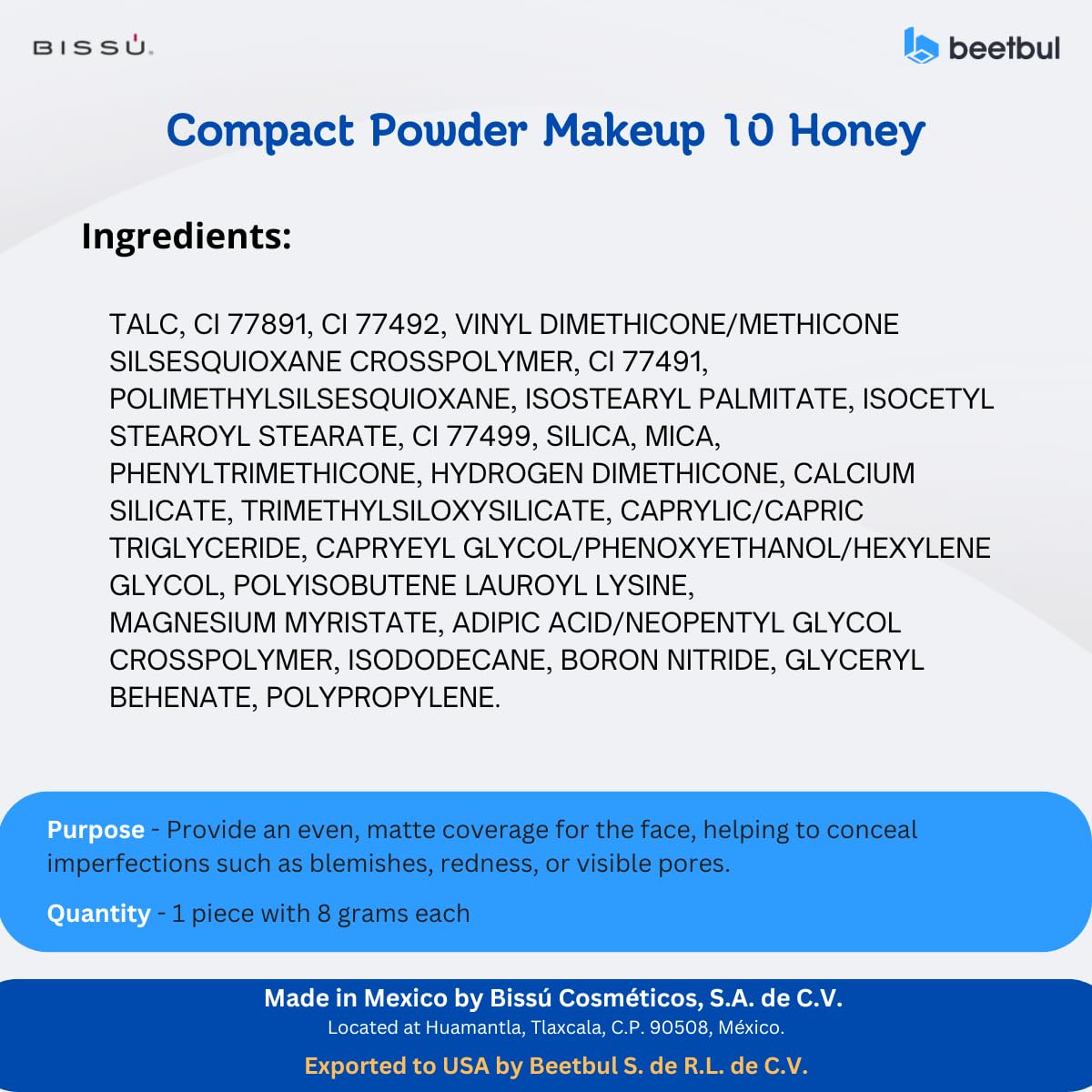 Beetbul Makeup & Exfoliation Kit - Bissú Compact Powder + 1 Medium Velvet Puff + 2 Finger Puffs + 1 Facial Exfoliating Sponge (10 Honey, One Size)