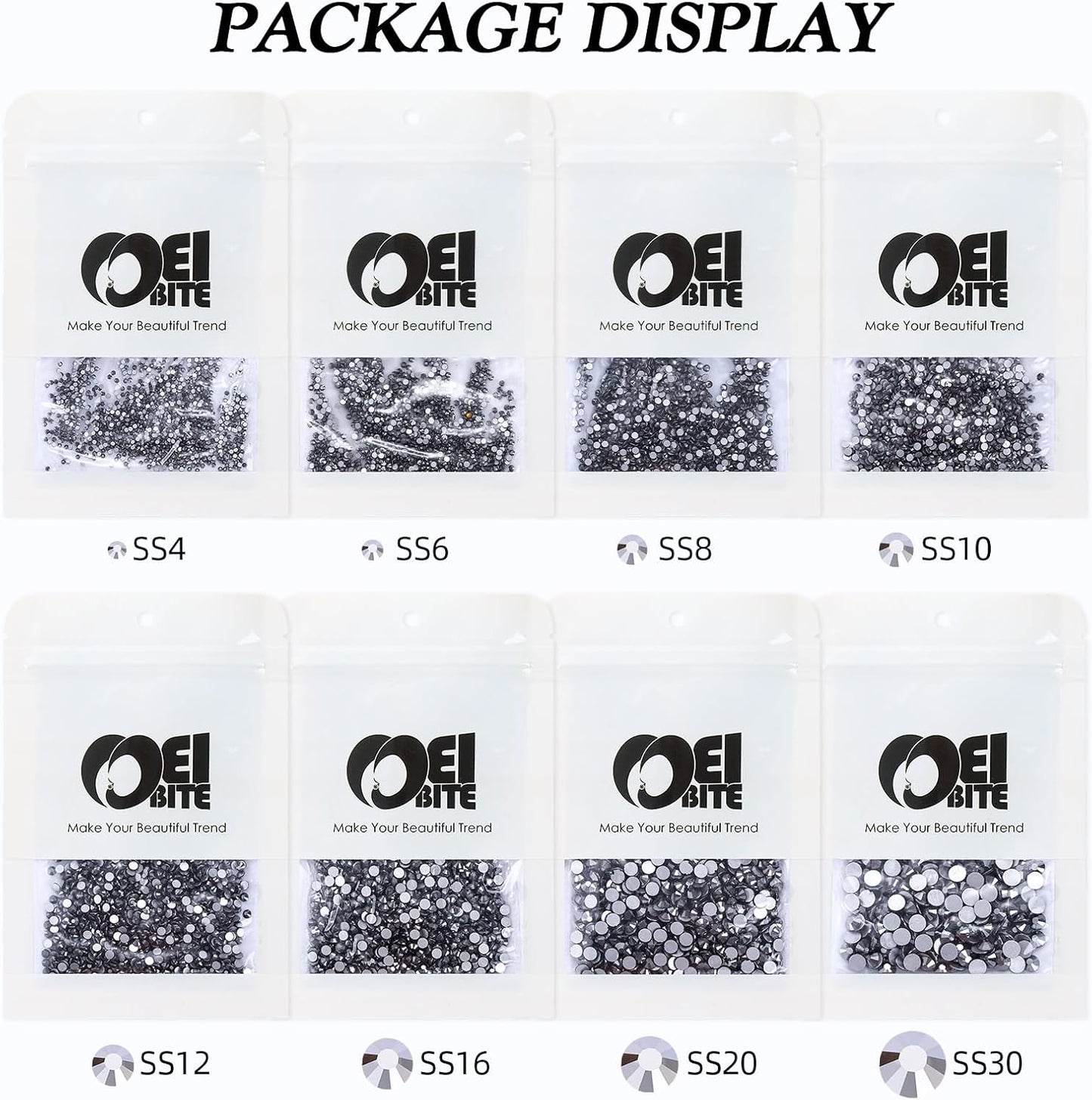 Black Hematite Flatback Rhinestones, Glass Rhinestones for Nail Art and Craft, Glue Fix, Loose Crystal Gemstones(Black Hematite, SS10, 1440pcs, 2.7-2.8mm)