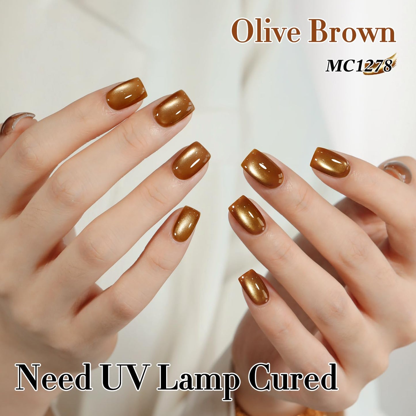 Double Rhythm 0.5 Oz Cat Eye Gel Polish with Magnet Same Color Same Bottle Holographic Glitter Shimmer Translucent Color Salon 15 ML Magnetic Nail Art (Olive Brown-MC1278)