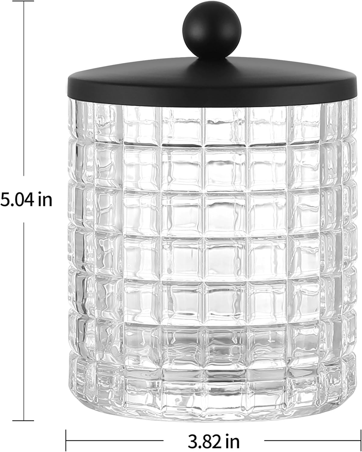 Glass Cotton Jar Holder Matte Black Lid, Elegant Bathroom Storage Canister for Qtips, Cotton Balls, Floss, Makeup Organizer, Vanity Bathroom Organization