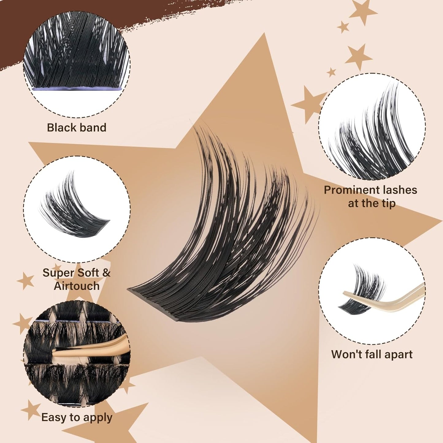 JMS&JMS DIY Lash Extension Kit Lash Clusters Kit 200D D Curl Individual Lashes Eyelash Extension Kit 182pcs Thin Band Cluster Lashes Lash Bond and Seal Tweezers Easy to apply