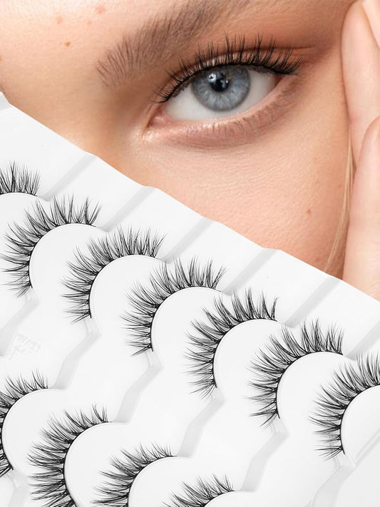 Eyelashes Natural Cat Eye Lashes False Eyelashes Wispy Lashes Flared Lashes Pack C Curl Eyelash Soft False Lashes 12mm Short Lashes Siligli 7 Pair