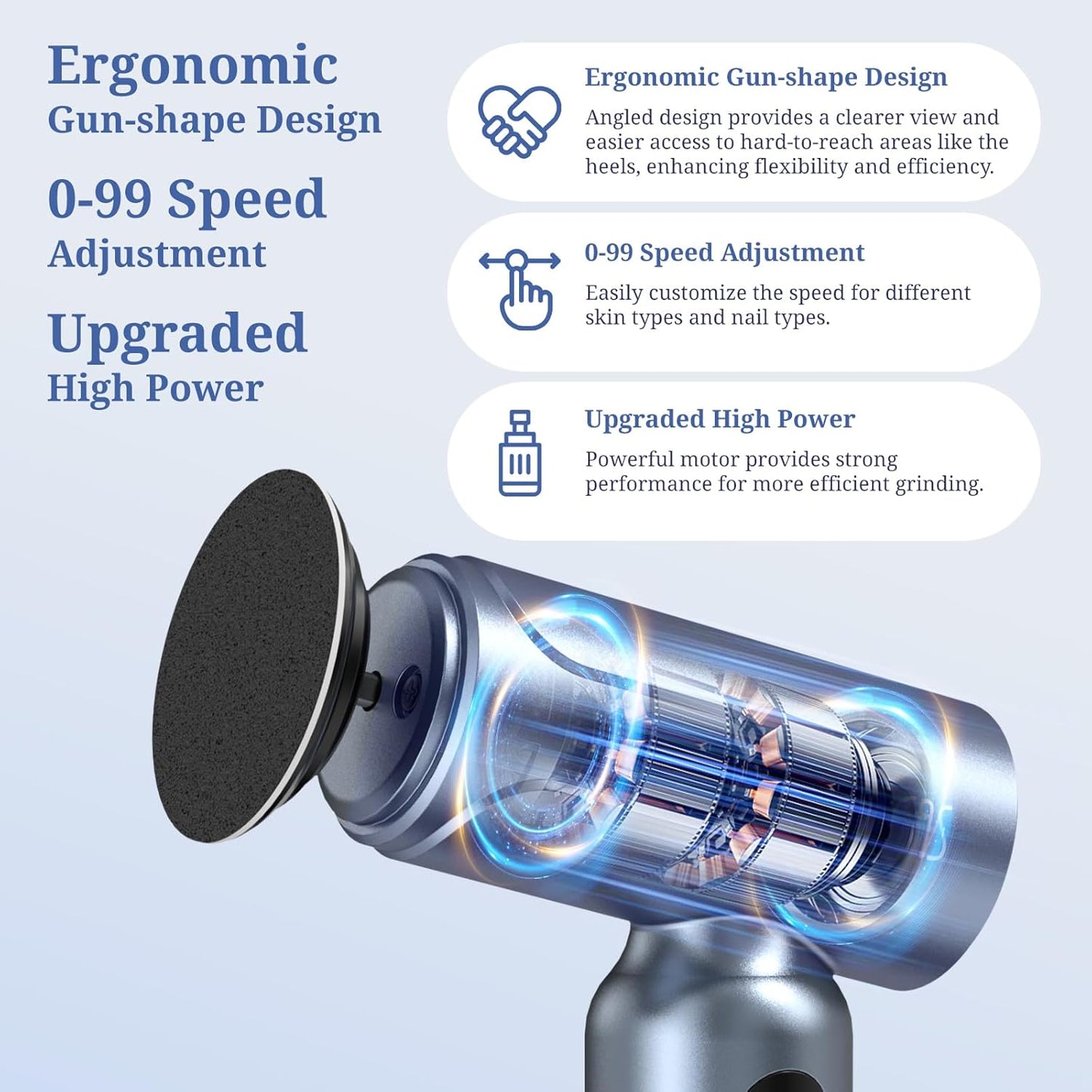 PELCAS Electric Foot Callus Remover with LED Screen, Upgraded Electric Foot File, 2 in 1 Manicure & Pedicure Kit for Women & Men, Cordless Feet Filer for Foot Callus, Thick Nails, Finger Nails Grey