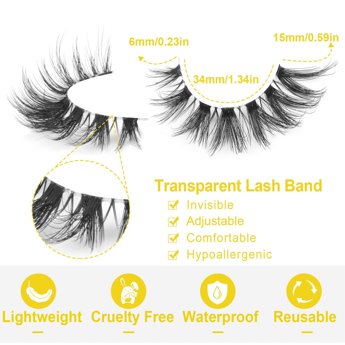 Lashes Natural Look False Eyelashes Clear Band Wispy Faux Mink Eyelashes Short Natural Cat Eye Strip Lashes Pack 7 Pairs by Kiromiro