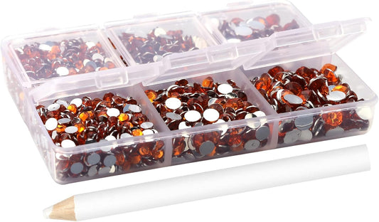 Multi Size 3mm 4mm 5mm Rhinestones Set for Nails Crafts Orange Non Hotfix Rhinestones Nail Gems Rhinestone Round Flat Back Resin Rhinestone for Makeup Clothes Shoes Eyes Bottles Crafts