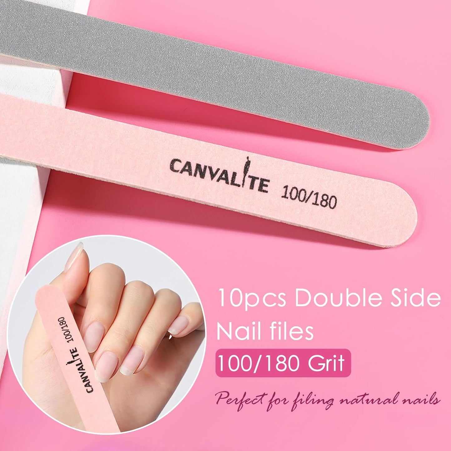 Canvalite Nail Files and Buffers, Shapes/Smooths/Shines Multi-Functional File & Polishing Buffer Block with 100/180 Grit Emery Boards, 14pcs Manicure Kit Natural Nail Care