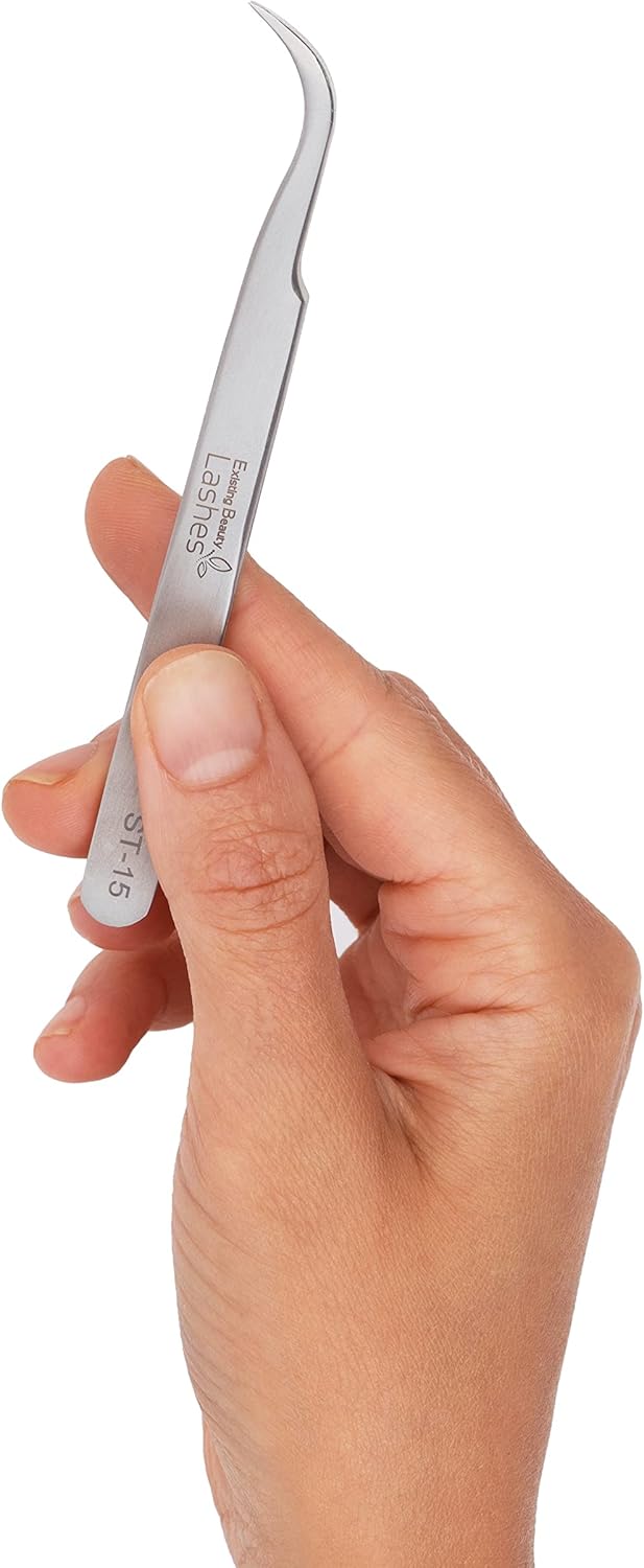 Eyelash Extension Tweezers - 5 PCS of Lash DIY Precision Set, Curved Volume Lash Tweezers - Cluster Application and Removal of Eye Lashes Extensions Stainless Steel