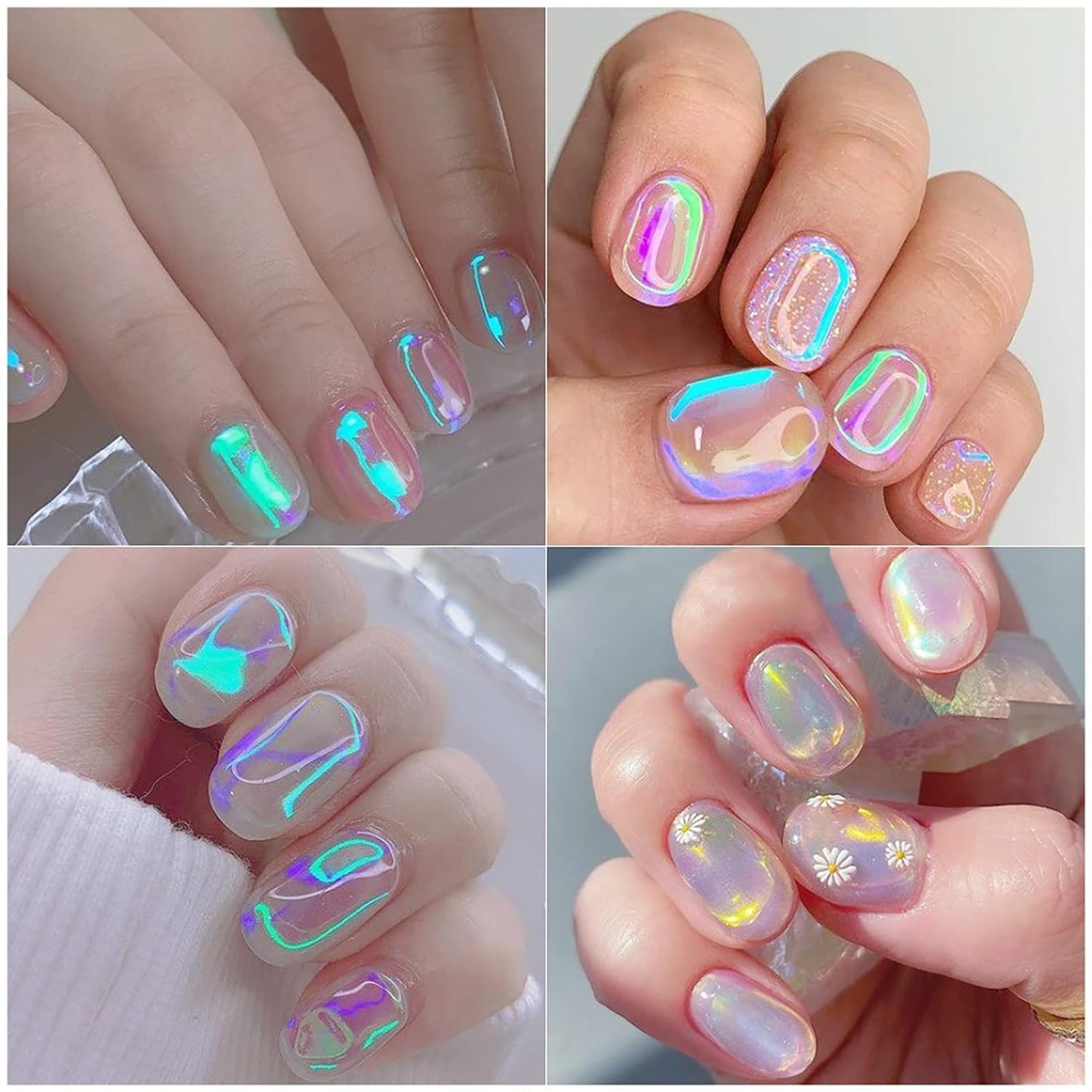 11 Sheets Aurora Nail Foil Stickers, Laser Glass Paper 3D Trendy Design Iridescent Cellophane Nail Art Decals, Holographic Film DIY Manicure Decoration Supplies Accessories for Women Girls