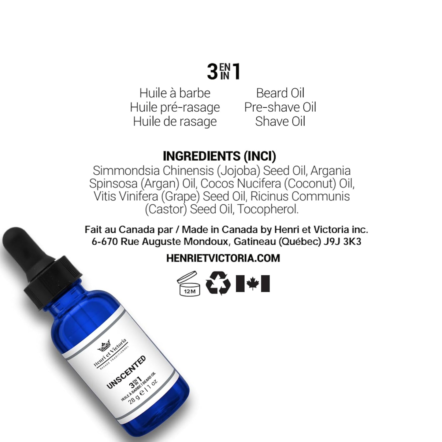 Beard Oil Fragrance-Free, Unscented | Canadian Made by Skilled Artisan | Moisturizing, Non-Greasy, Natural Ingredients | 28g (1oz)