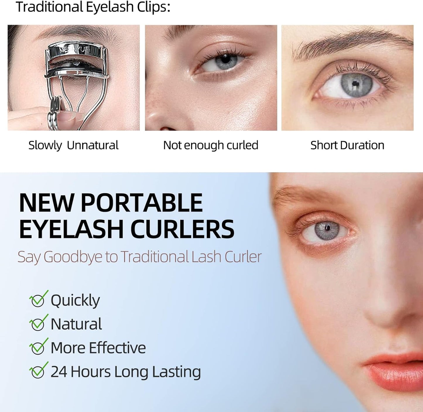 Heated Eyelash Curler, Heated Lash Curler, Portable USB C Rechargeable Eyelash Curler 24H Long Lasting Intelligent Power Off Electric Eyelash Curler with Eyelash Comb for Makeup - Black