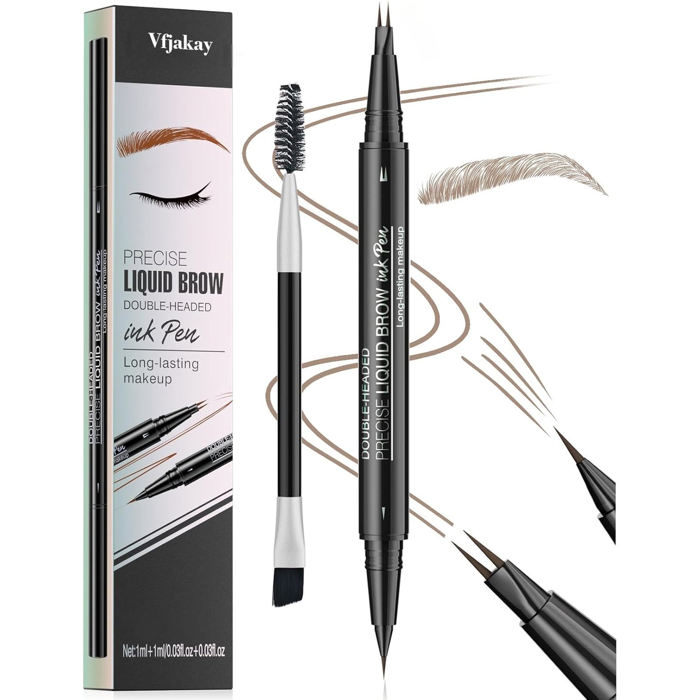Microblading Eyebrow Pen, Dual-Ended Brow Pencil with 2-Fork-Tip and Precise Brush, Waterproof Longer Lasting Eyebrow Pencil, Microblade Eyebrow Pencil Create Natural Hair-Like Strokes (Light Brown)