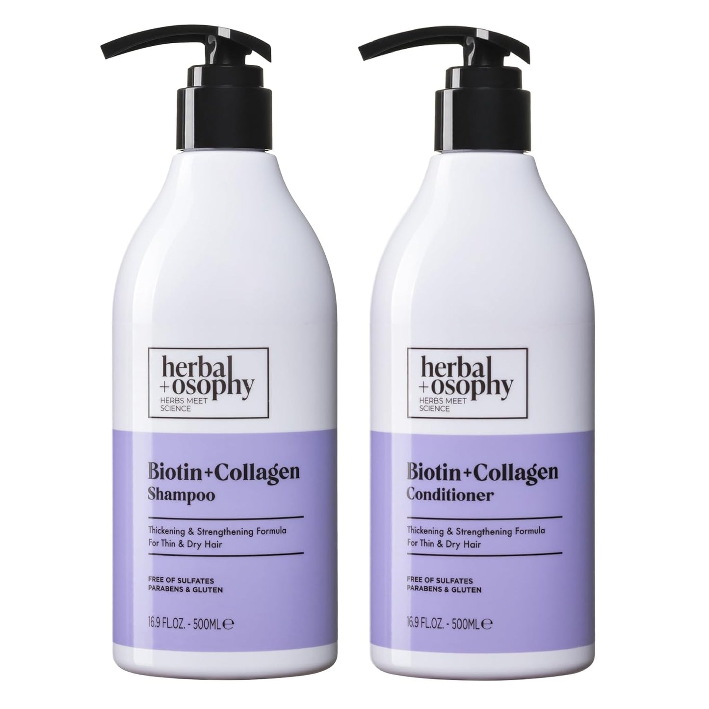 Biotin & Collagen Shampoo & Conditioner Set, Hair Growth Thickening, Repair Dry, Damaged Hair Set, Infused with Vitamin B7 & Argan Oil, Sulfate, Parabens and Gluten Free, 2 x 16.9 Fl Oz