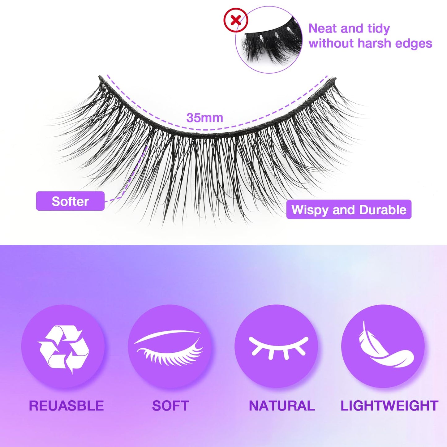 Wispy False Eyelashes Kit With Bond, Seal and Tweezer, 7 Pairs Natural Look Fake Cat Eye Lashes Strips Thin Band Extensions Waterproof Easy Eyelashes for Beginners RQ46