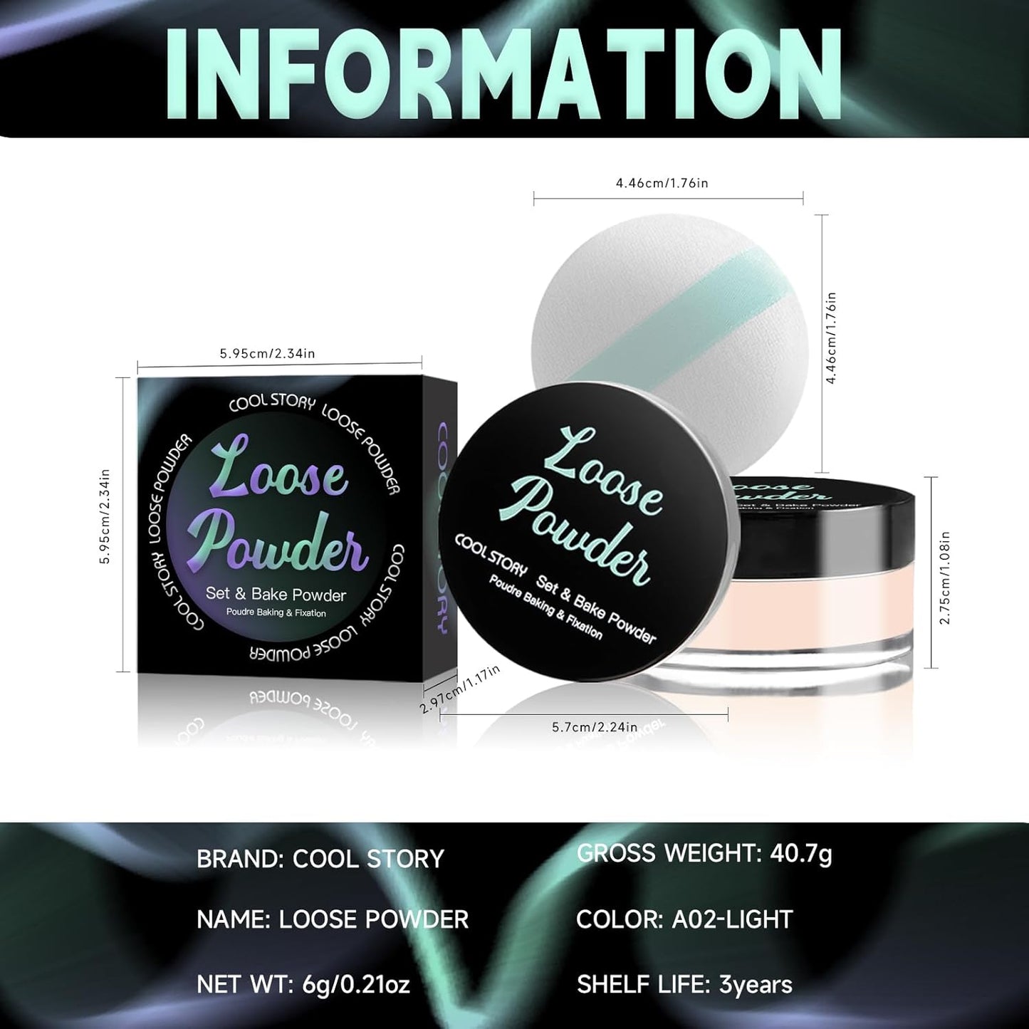 Loose Setting Powder, Bake Makeup Powder Full Coverage Matte Finish (Light, 6g/O.21oz)