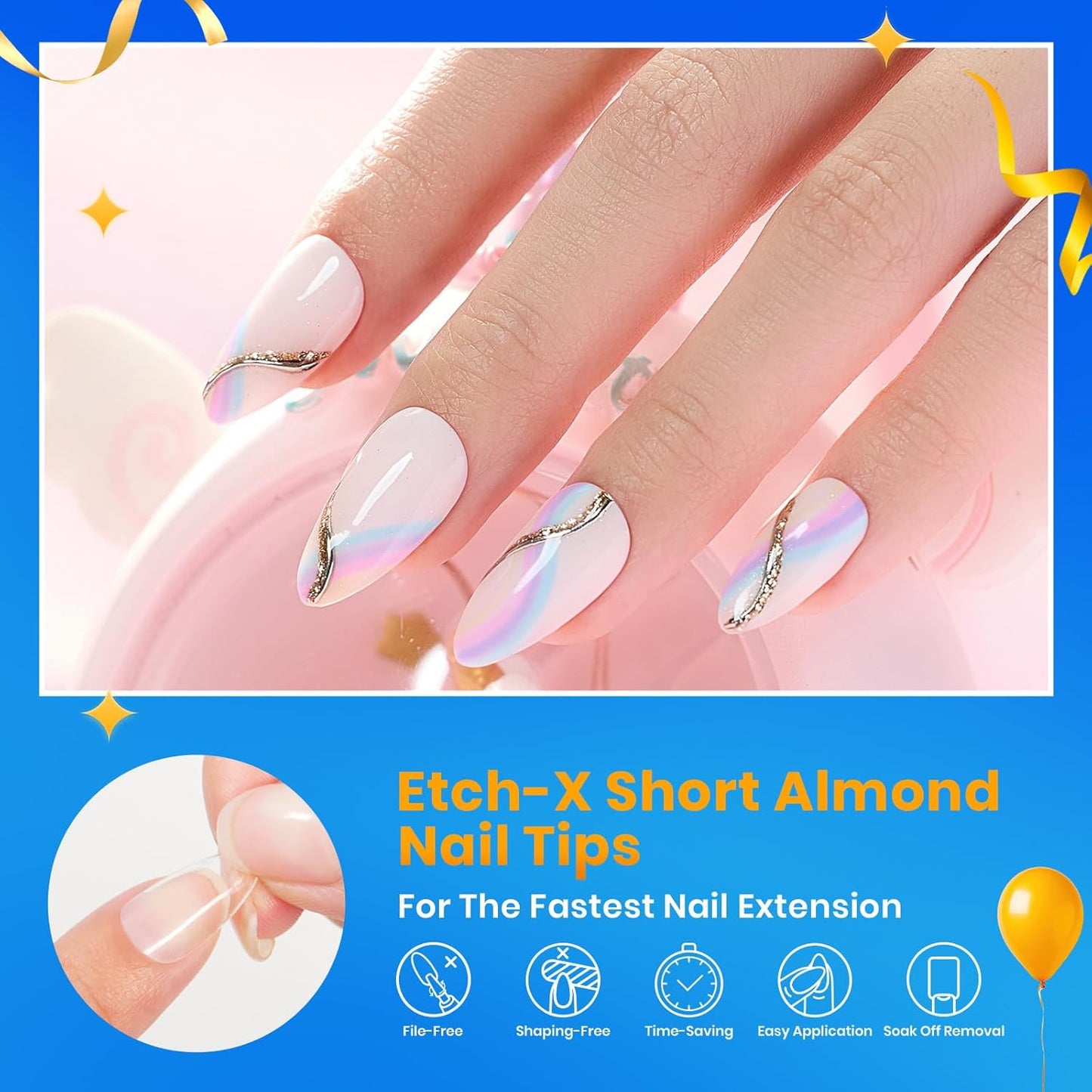 Beetles Short Almond Nail Tips: 12 Sizes 288 PCS Half Matte Full Cover Gel Tips Clear Acrylic Gel Nail Tips Almond Shape for DIY Extension