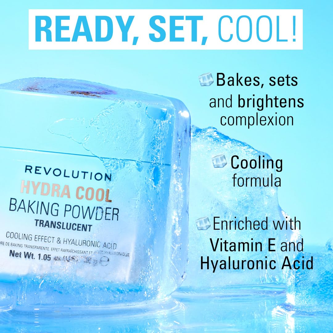 Revolution Beauty London, Hydra Cool Cooling Loose Baking Powder, Makeup Setting Powder for Hydrating Skin, Enriched with Hyaluronic Acid, Vegan & Cruelty-Free, 1.05 oz