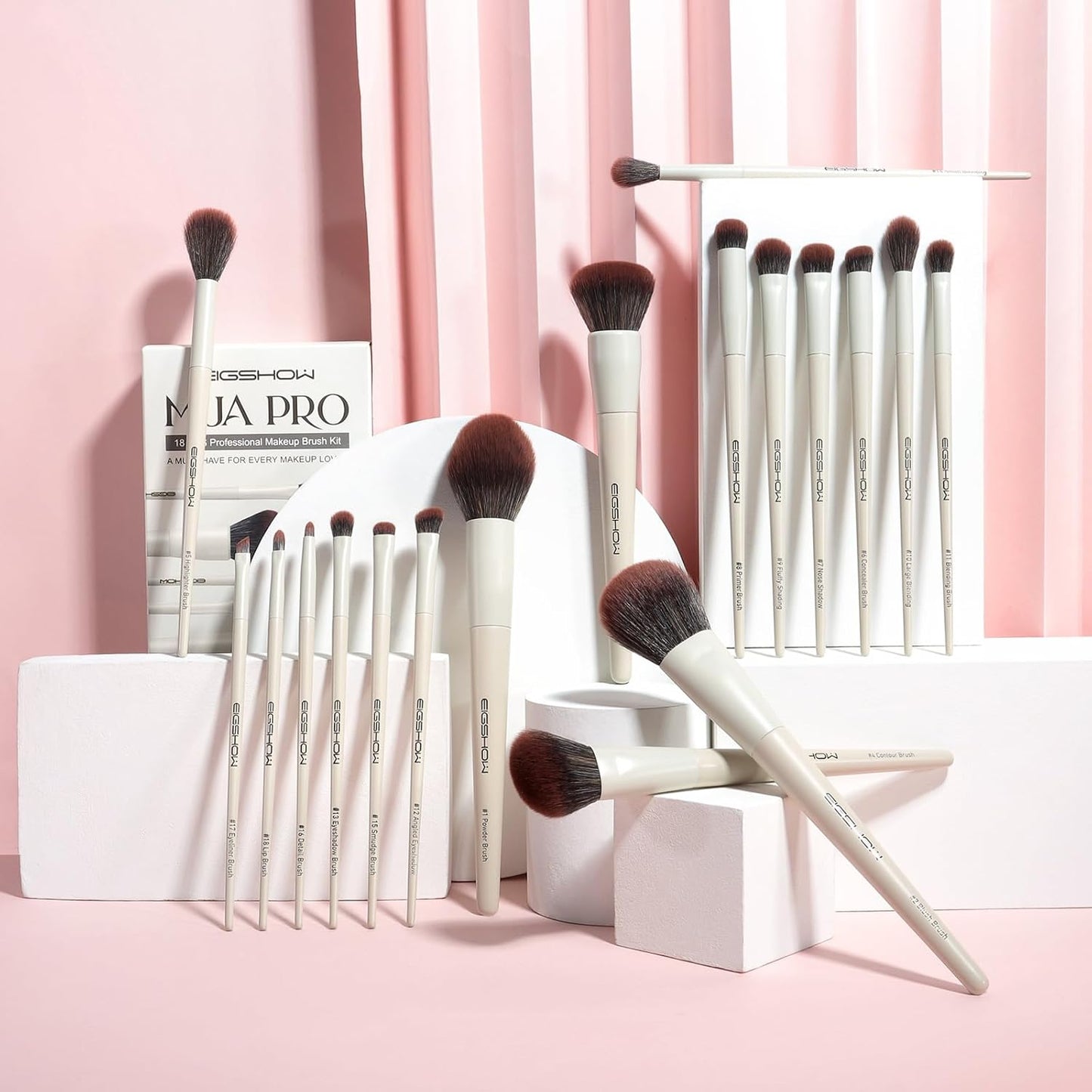 EIGSHOW Makeup Brushes, 18Pcs Professional Make Up Brush Set with Lables, For Foundation, Blush, Contour, Eyeshadow, Eyeliner, Cruelty-Free Vegan (MUA PRO)