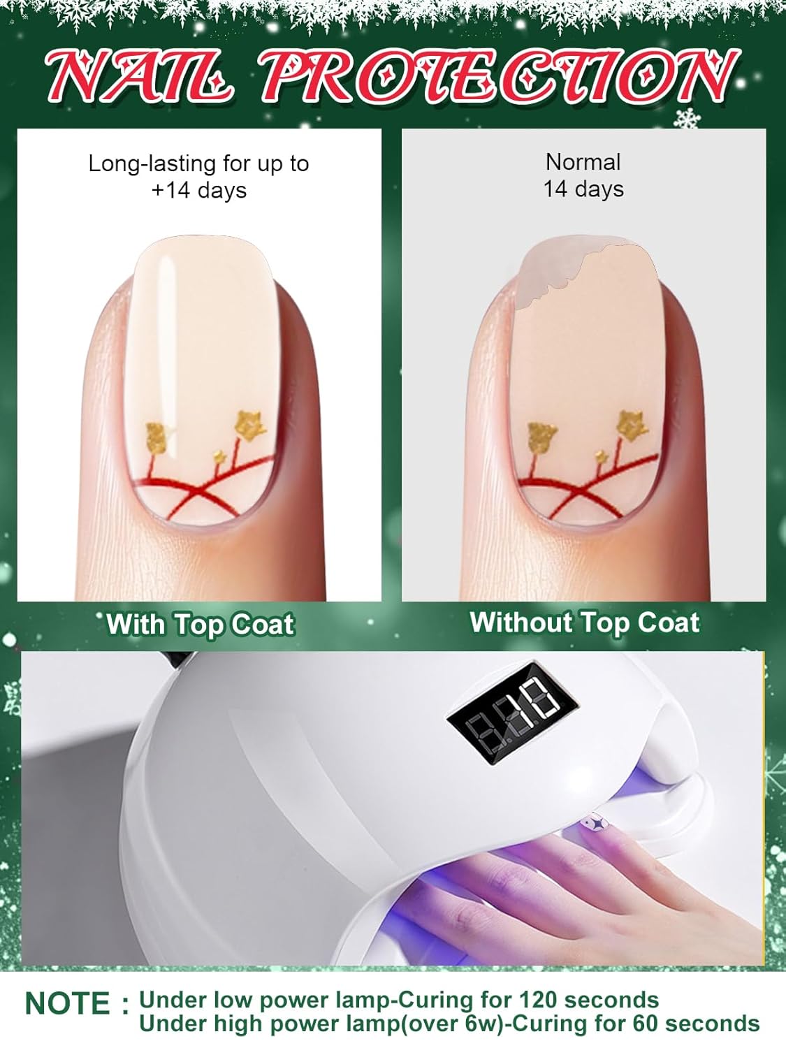 EBANKU 24PCS Christmas Semi-Cured Gel Nail Strips, Bear Snowflakes Adhesive Art Sticker, Waterproof Gel Nails Wrap Stickers with Nail File and Stick