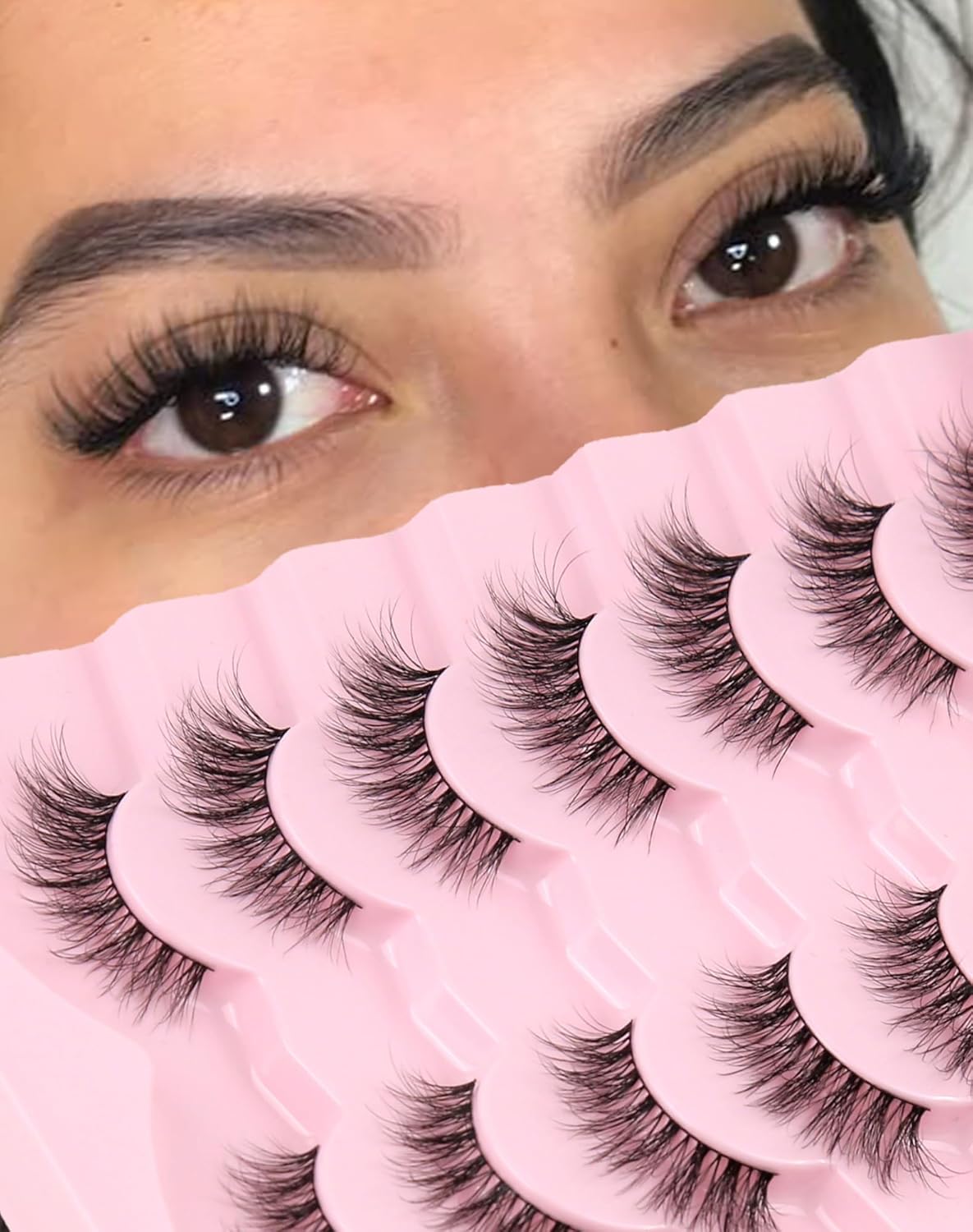 Eyelashes Natural Look Strip Lashes Wispy Natural Mink Lashes Volume Lash Fluffy Fake Eyelashes C Curl False Lashes Thick Eyelashes 7 Pairs