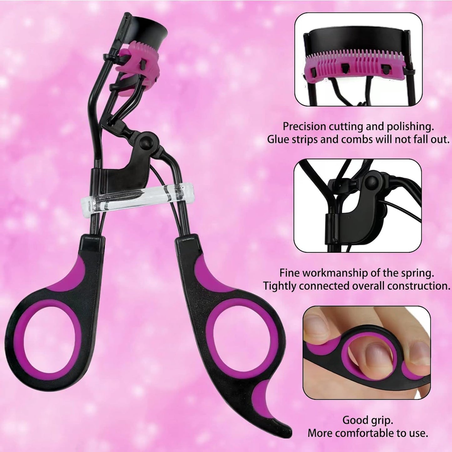 Eyelash Curlers with Comb IMMER LIEBEN Lash Curler with 5 Replacement Refills, 3 Combs, 10 Seconds Curl and Lifted Lashes Black and Purple