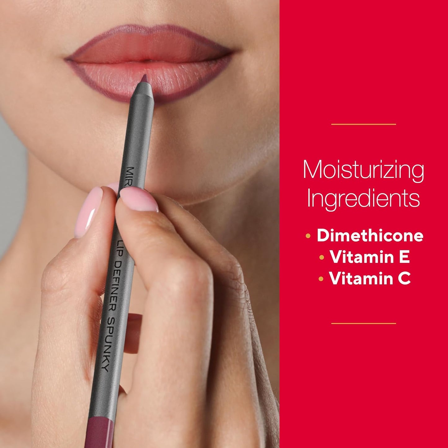 Mirabella Line & Define Lip Definer Lip Pencil, Smoothing & Moisturizing Retractable Lip Liner with Long-Lasting & Ultra-Creamy Formula, Antioxidants Vitamin C & E, & Built-In Sharpener - Flirty