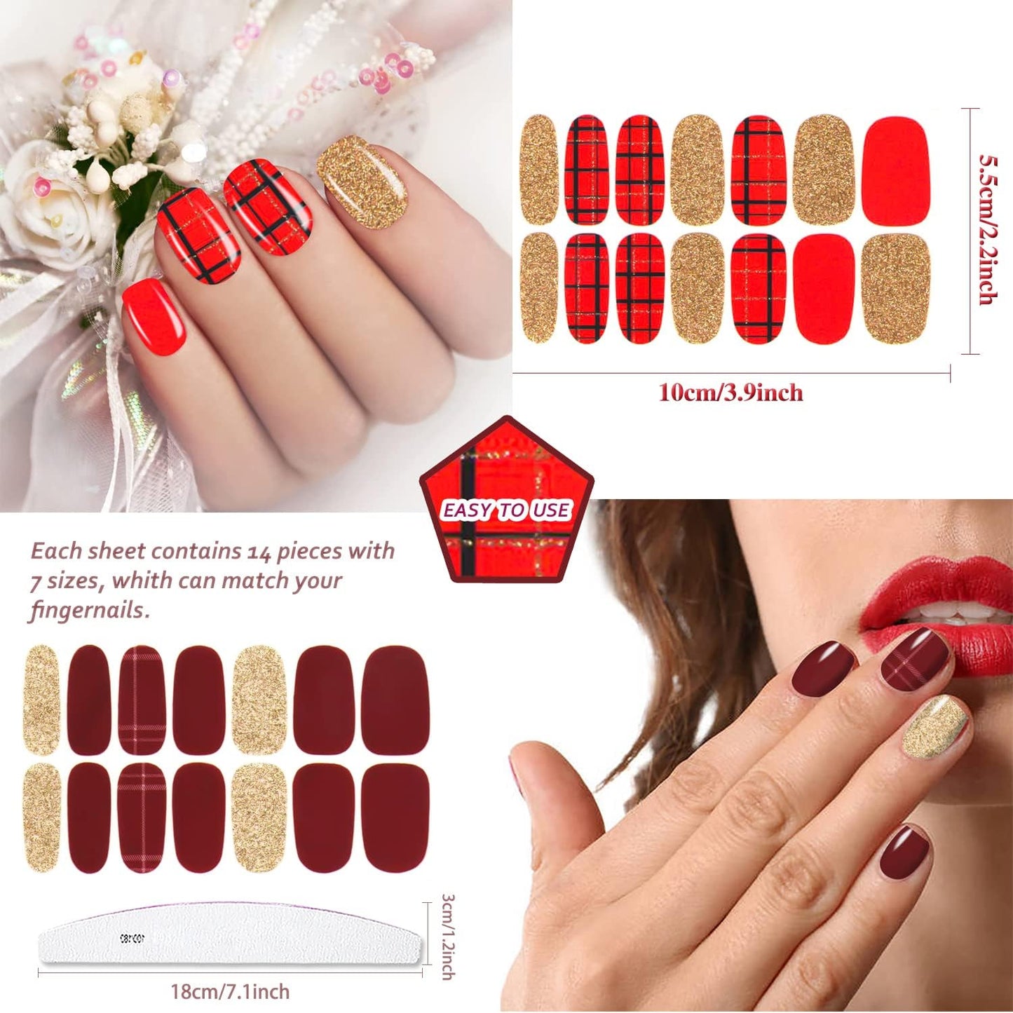 JERCLITY 24 Sheets Nail Polish Strips Wraps With Nail File Self-Adhesive Nail Stickers Gel Nail Strips for Women Girls