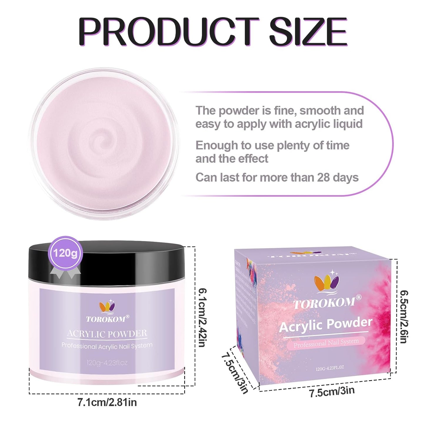 TOROKOM Pink Acrylic Powder, Acrylic Nail Powder Large Capacity Acrylic Dip Powder for Nails Self-Leveling Acrylic Extension Powders, 3D Nail Carving, Long-Lasting, No Nails Lamp Required, 120g/4.23oz