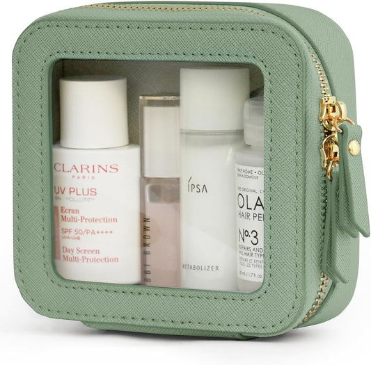 Popvibe Clear Makeup Bag Travel Cosmetic Case Transparent Toiletry Bag with Zipper, Portable Make Up Organizer Traveling Compact Car Bag for Essentials